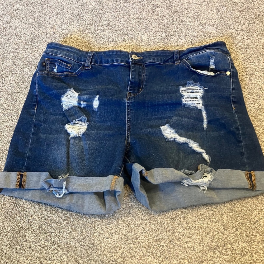 Judy Blue Distressed Cuffed Denim Shorts Dark Wash Blue Plus Size 3XL Festival